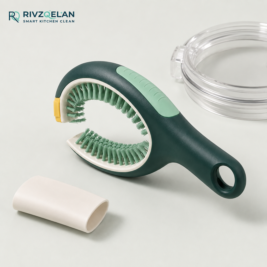 RIVZQELAN RINGLOOP Bottle Cap and Lid Groove Cleaning Brush, Compact Detail Scrubber for Cup Lids, Container Grooves, Threaded Caps and Narrow Rims