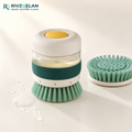 RIVZQELAN PALMPRESS Refillable Soap Dispensing Palm Dish Brush, Press-to-Dispense Handheld Scrubber with Built-In Reservoir for Plates, Bowls and Cookware