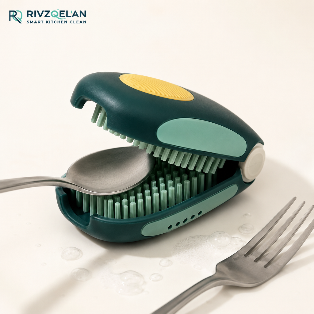 RIVZQELAN PINCHWASH Double-Sided Utensil Cleaning Brush, Compact Pinch Scrubber for Forks, Spoons, Spatulas, Chopsticks and Reusable Flatware