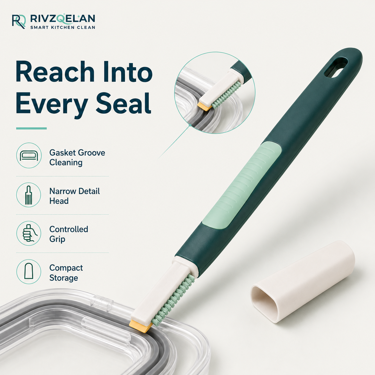 RIVZQELAN SEALSWEEP Food Container Gasket Cleaning Brush, Narrow Detail Tool for Lid Seals, Silicone Rings, Storage Container Grooves and Tight Channels