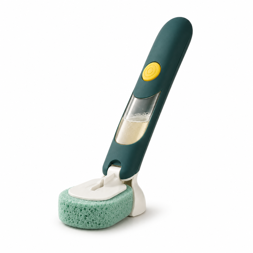 RIVZQELAN WANDPRESS Soap Dispensing Sponge Wand, Refillable Long-Handle Dish Scrubber with Built-In Soap Reservoir for Plates, Bowls, Glassware and Cookware