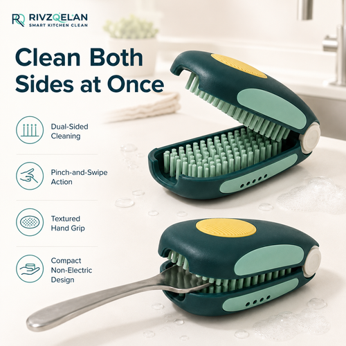 RIVZQELAN PINCHWASH Double-Sided Utensil Cleaning Brush, Compact Pinch Scrubber for Forks, Spoons, Spatulas, Chopsticks and Reusable Flatware