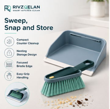 RIVZQELAN CRUMBSNAP Mini Counter Brush and Dustpan Set, Nesting Handheld Crumb Sweeper for Kitchen Counters, Tables, Coffee Stations and Small Surfaces