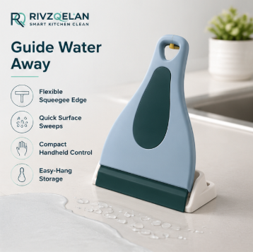 RIVZQELAN FLEXDROP Compact Silicone Kitchen Squeegee, Handheld Sink and Counter Water Wiper for Countertops, Tile, Glass and Smooth Surfaces
