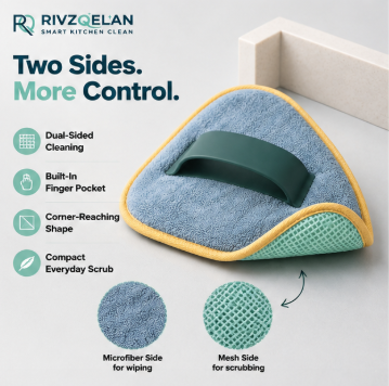 RIVZQELAN CORNERPAD Dual-Sided Kitchen Scrub Pad with Finger Pocket, Compact Handheld Cleaning Sponge for Sink Edges, Counter Corners and Everyday Surfaces